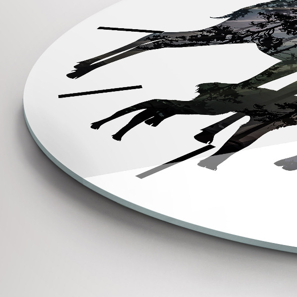 Round glass wall clock Deer family