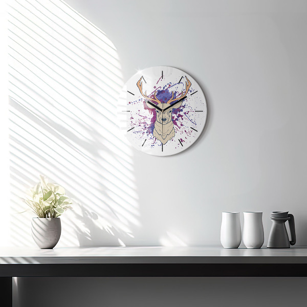 Round glass wall clock Deer vector illustration