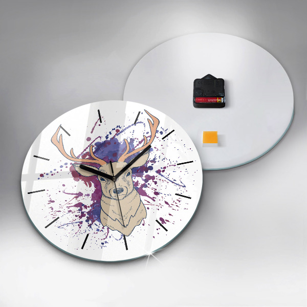 Round glass wall clock Deer vector illustration