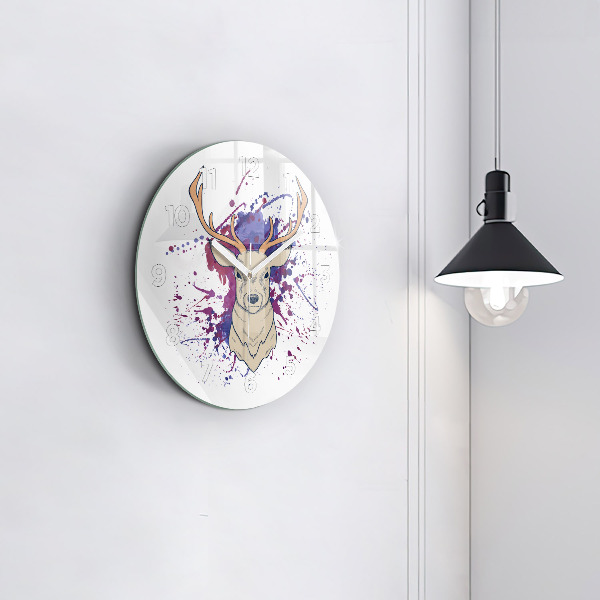 Round glass wall clock Deer vector illustration