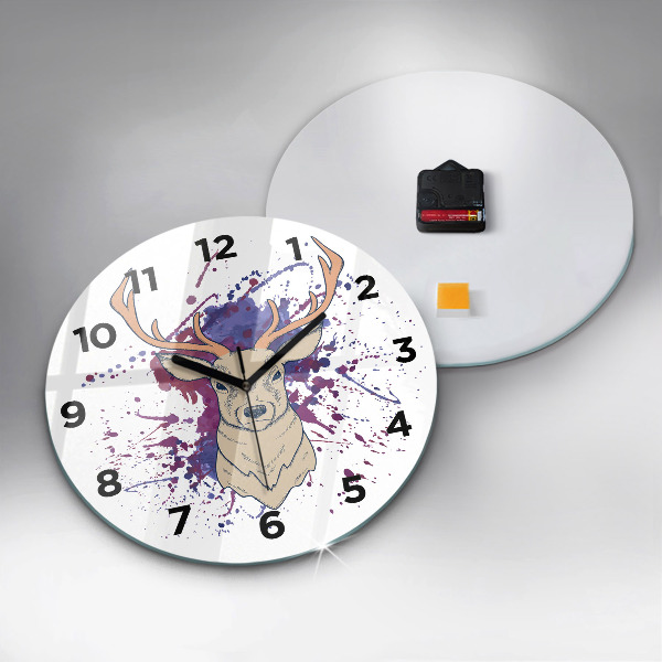 Round glass wall clock Deer vector illustration