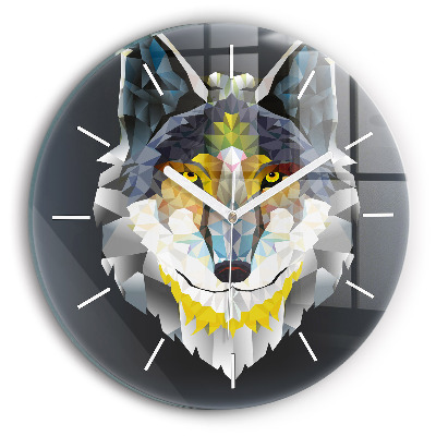 Round glass wall clock Wolf head