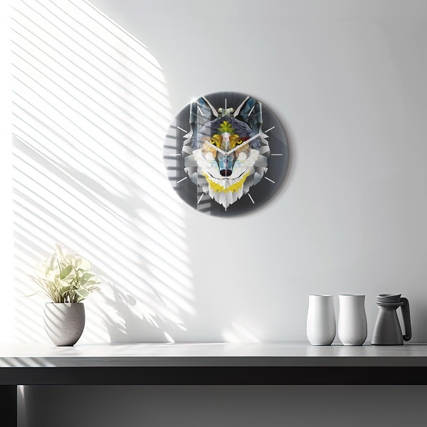 Round glass wall clock Wolf head