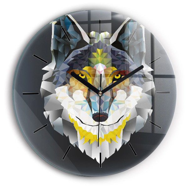 Round glass wall clock Wolf head