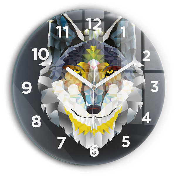Round glass wall clock Wolf head