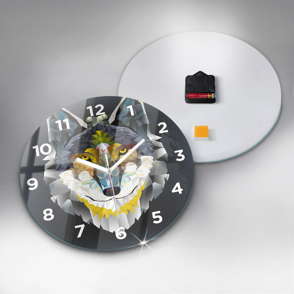 Round glass wall clock Wolf head
