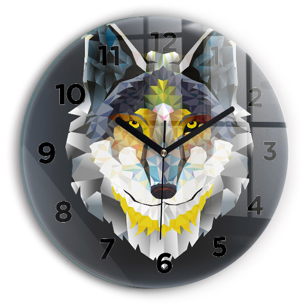 Round glass wall clock Wolf head