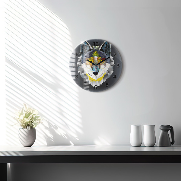 Round glass wall clock Wolf head
