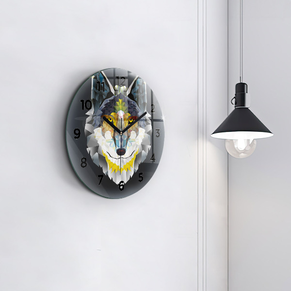 Round glass wall clock Wolf head