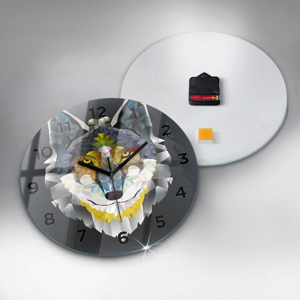 Round glass wall clock Wolf head