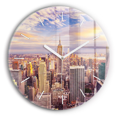 Round glass wall clock Sunset New York