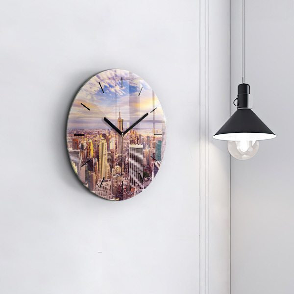 Round glass wall clock Sunset New York