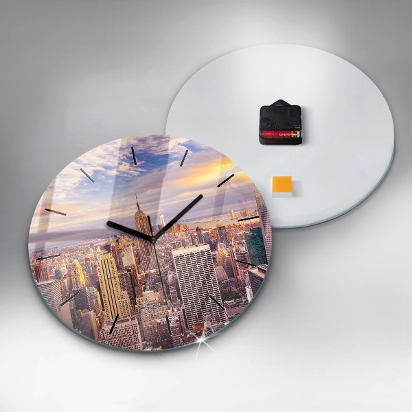 Round glass wall clock Sunset New York