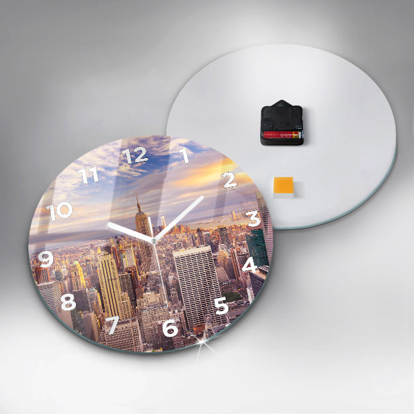 Round glass wall clock Sunset New York