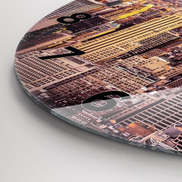 Round glass wall clock Sunset New York