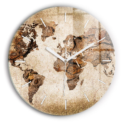 Round glass wall clock Vintage world map