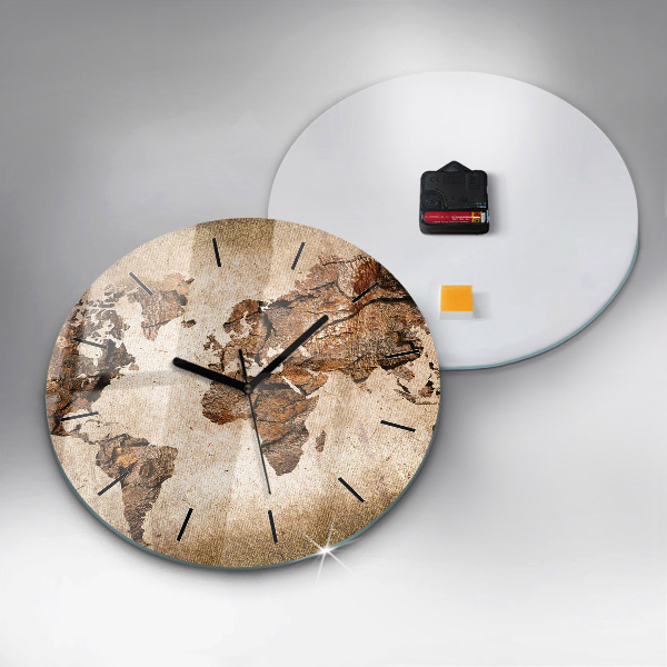 Round glass wall clock Vintage world map