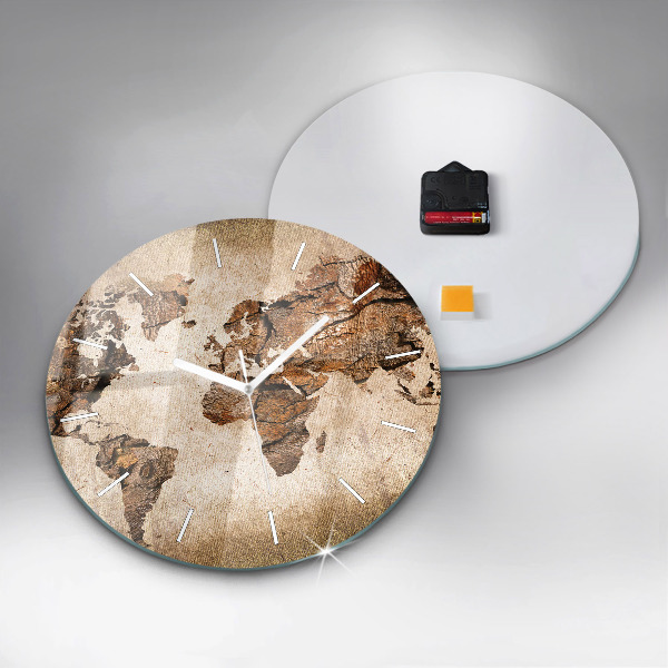 Round glass wall clock Vintage world map