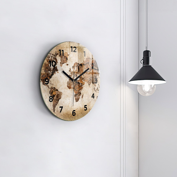Round glass wall clock Vintage world map