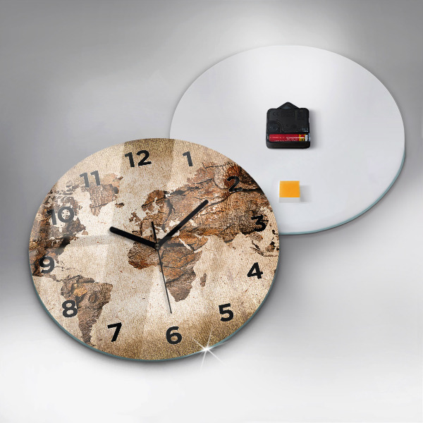 Round glass wall clock Vintage world map