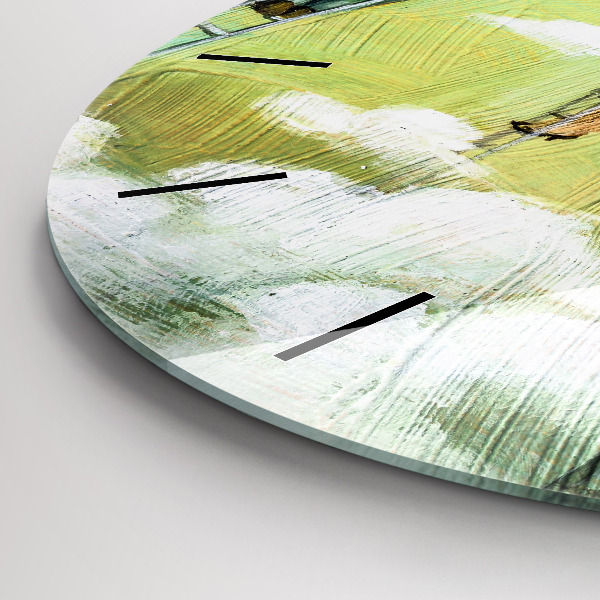 Round glass wall clock People on ladders