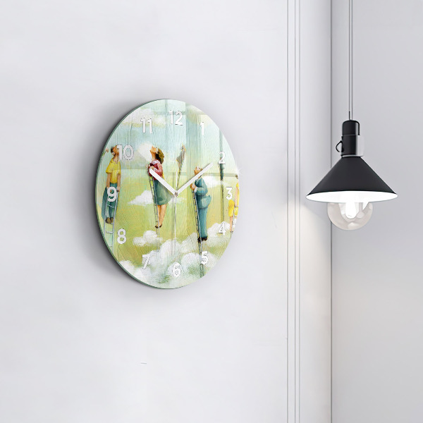 Round glass wall clock People on ladders