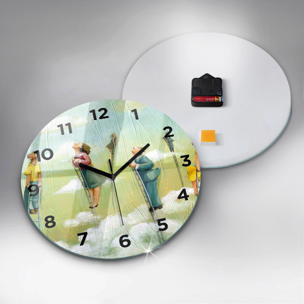 Round glass wall clock People on ladders