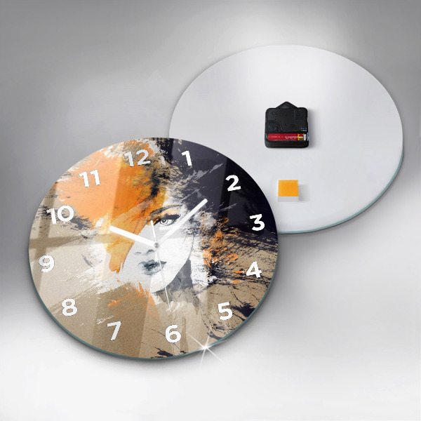 Round glass wall clock Portrait of a woman abstract