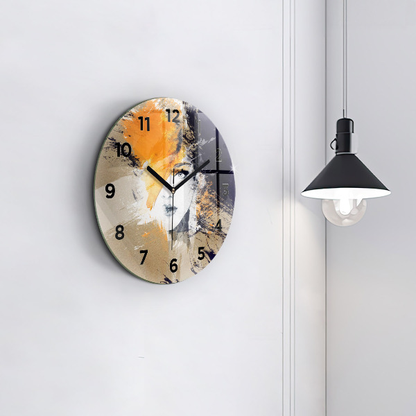 Round glass wall clock Portrait of a woman abstract