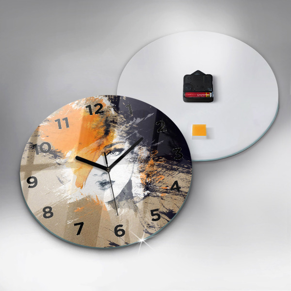 Round glass wall clock Portrait of a woman abstract