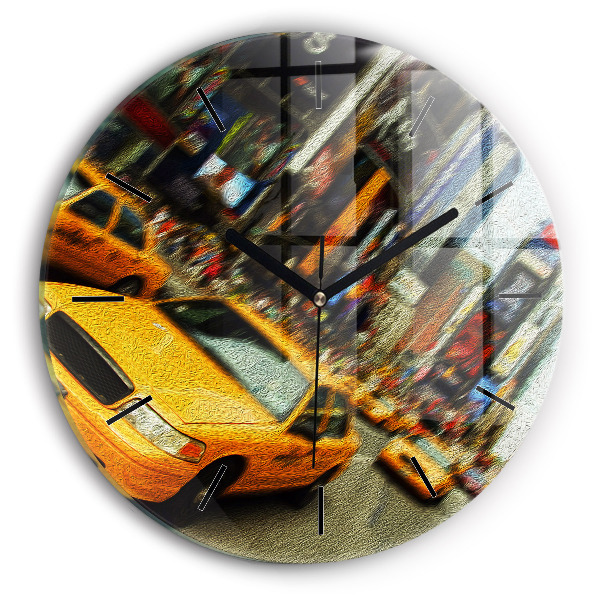 Round glass wall clock New York City taxis