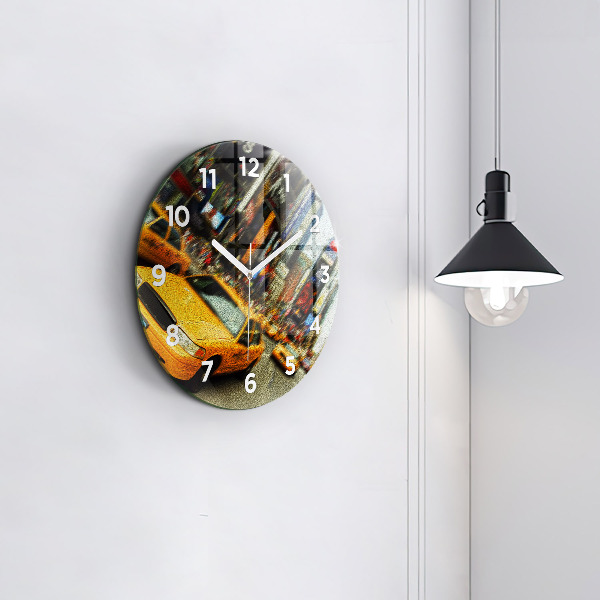 Round glass wall clock New York City taxis