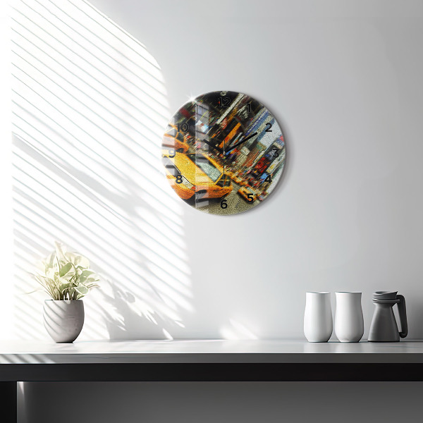 Round glass wall clock New York City taxis