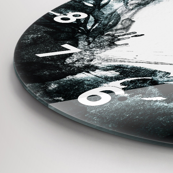 Round glass wall clock Portrait of a woman red lips