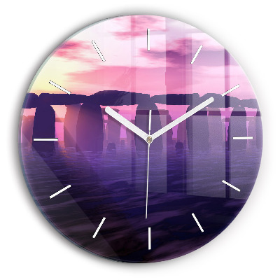 Round glass wall clock Sunset at Stonehenge