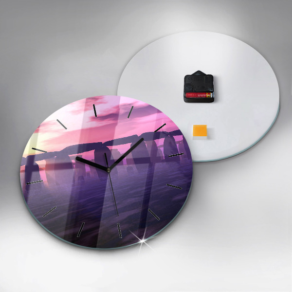 Round glass wall clock Sunset at Stonehenge