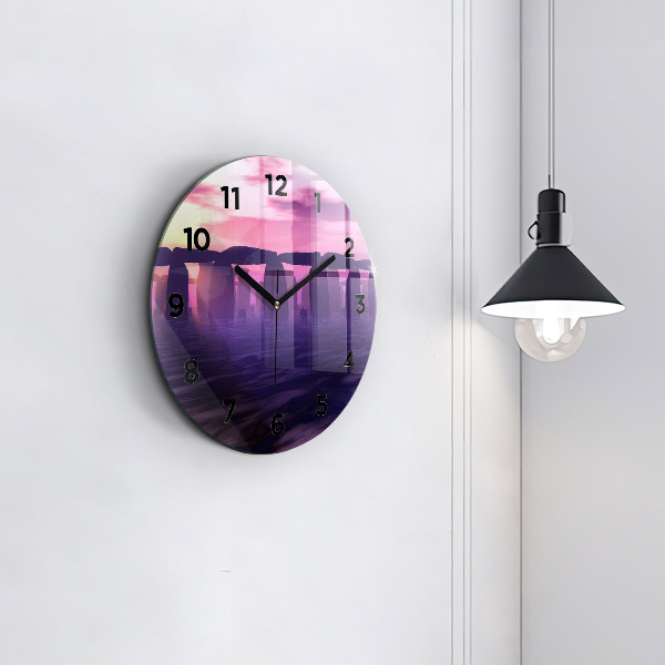 Round glass wall clock Sunset at Stonehenge