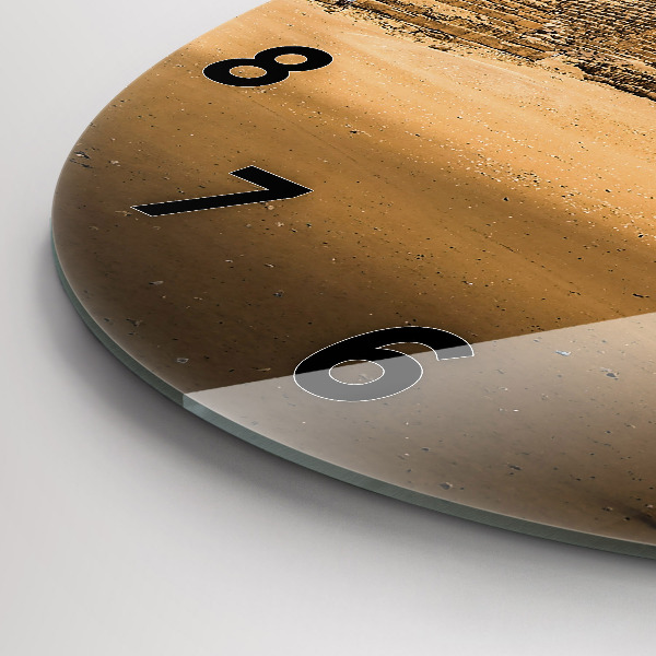 Round glass wall clock Pyramids and sunset