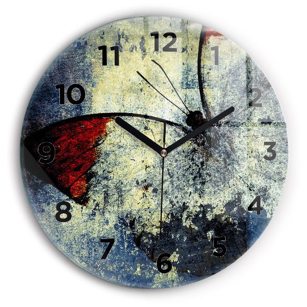 Round glass wall clock Butterfly vintage style