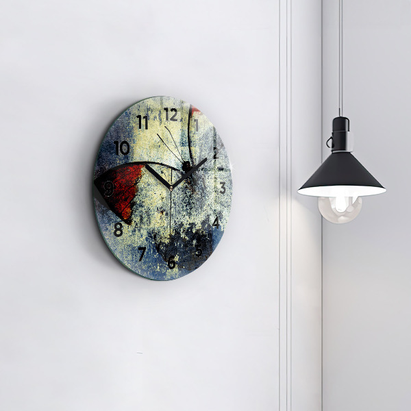 Round glass wall clock Butterfly vintage style