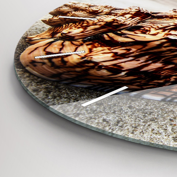 Round glass wall clock A shell on the beach