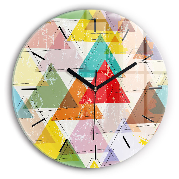 Round glass wall clock Geometric Triangles