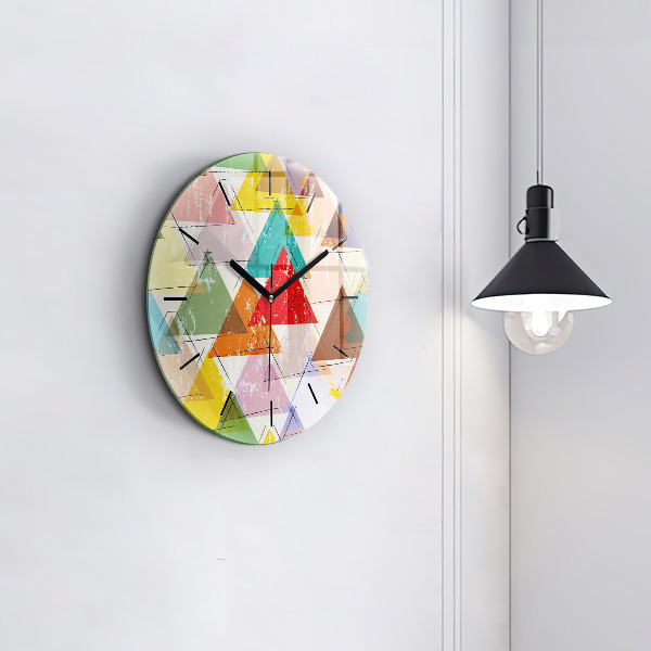 Round glass wall clock Geometric Triangles