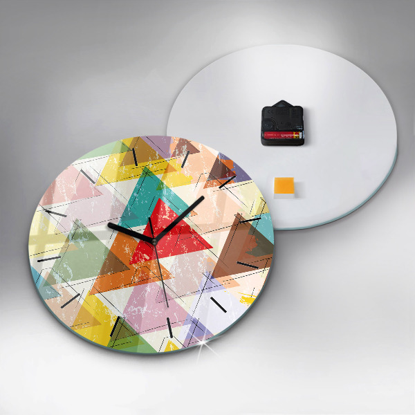 Round glass wall clock Geometric Triangles