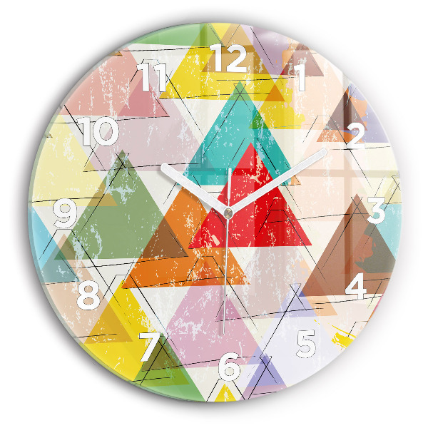 Round glass wall clock Geometric Triangles