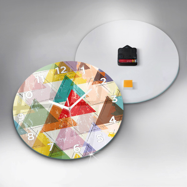 Round glass wall clock Geometric Triangles