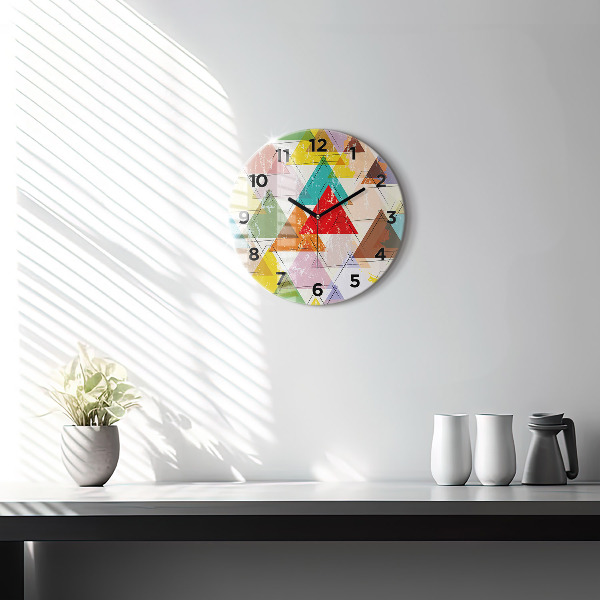 Round glass wall clock Geometric Triangles