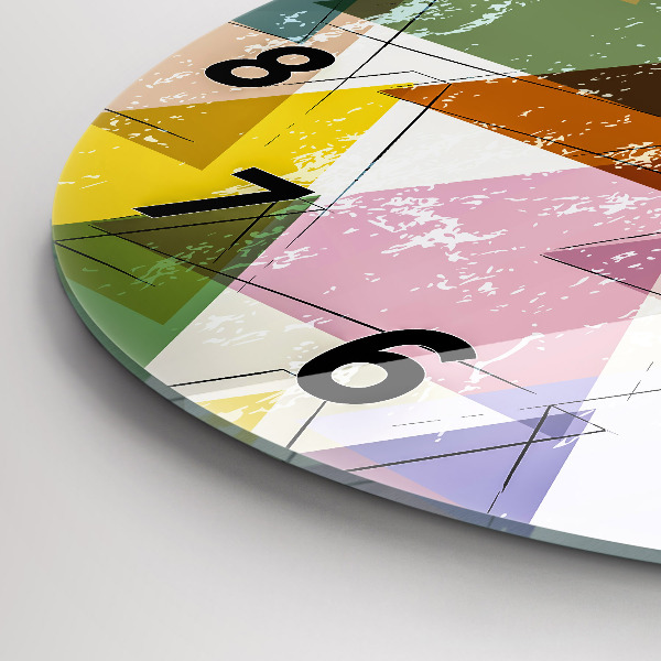 Round glass wall clock Geometric Triangles