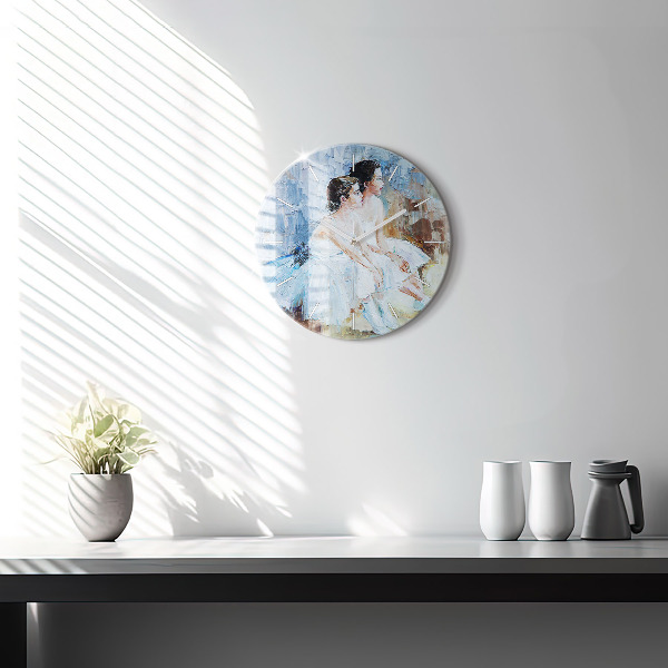 Round glass wall clock Young ballerinas