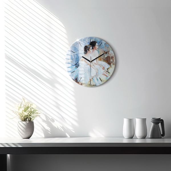 Round glass wall clock Young ballerinas